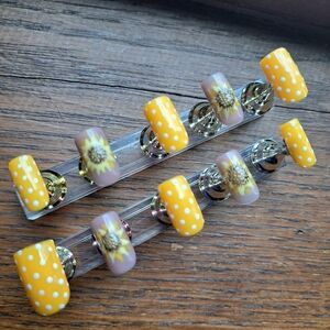 Sunflower Yellow Polka Dot Custom Hand Painted Salon Press On Nails